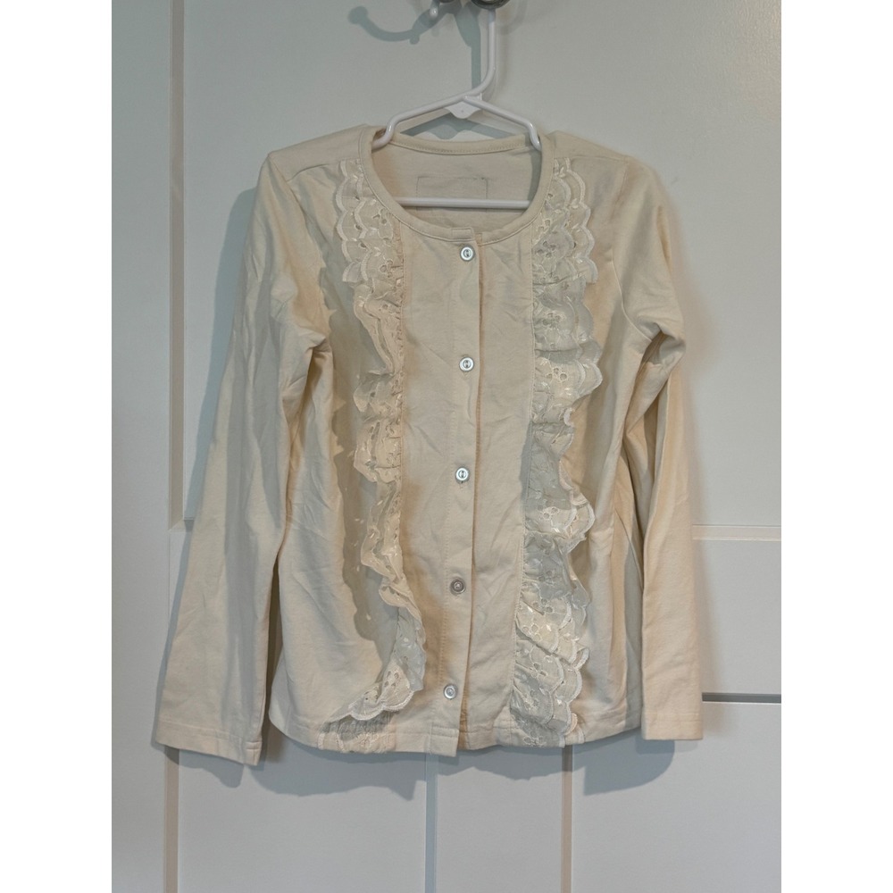 Eleanor Rose Girls Cream Lace Ruffle Button Front Cardigan Priscilla Size 6-7